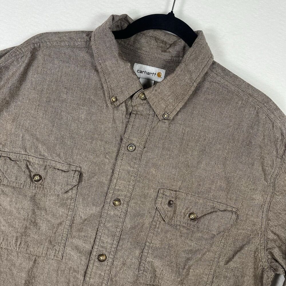 Carhartt Button Down Shirt Mens XL Regular Brown Workwear Long Sleeve Coffee XL